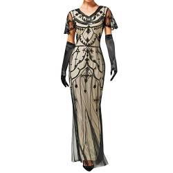 Frauen Vintage Kleider sexy Cocktailkleid ärmellose 1920er Jahre Party helles Abendkleid Kurze Ärmel Slim Fit Lange Fischschwanz Rock Damen 1920 Pailletten Kleid Mode Kurze Partykleid von unilarinna