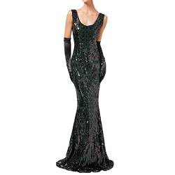 Frauen Vintage Kleider sexy ärmellose Partykleid 1920er Jahre Pailletten Party helles Abendkleid Slim Fit Fischschwanz Rock Damen 1920 Kleid Bankett Luxus Lange Temperament Cocktailkleid von unilarinna