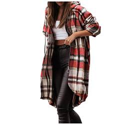 Hemdjacke Damen Kariert Mit Kapuze Taschen Einfarbig Karierte Kurz Frauen Hemd Langarm Holzfällerjacke Oversized Hemdbluse Urban Style Freizeithemd Jacke Knöpfe Übergangsjacke Overshirt von unilarinna