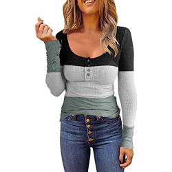 Lässige Langarm Tunika Oberteile für Damen V Ausschnitt Slim Fit Pulli Sexy Langarmshirt Basic Rundhals Einfarbig T-Shirt Tops Button Shirt V-Ausschnitt Casual Pullover von unilarinna