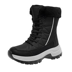 Mode Frauen Winter Anti-horizontale Sohle Schnürung warme Schneestiefel bequeme mittlere Stiefel Schuhe Runde Kopf Plane Plateau-Sohle Flacher Absatz warm Mittlere Röhre Damen Winterstiefel von unilarinna