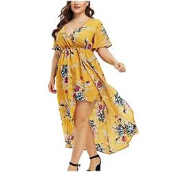 Plus Size Maxikleider Mode Sommerkleid Damen Blumendruck V-Ausschnitt Abendkleid Kurzarm Freizeitkleid Kurzärmliges Kleid mit für in Übergröße Schönes Tunikakleid Partykleid von unilarinna