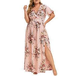 Plus Size Maxikleider Mode Sommerkleid Damen Blumendruck V-Ausschnitt Abendkleid Kurzarm Freizeitkleid Kurzärmliges Kleid mit für in Übergröße Schönes Tunikakleid Partykleid von unilarinna