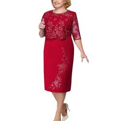 unilarinna Damenmode Spitze Elegantes Kleid in Übergröße Einfarbig Partykleid Maxikleider Basic Cocktailkleid Elastizität Abendkleid Damen Ballkleider Zwei Plus-Size-Paket von unilarinna