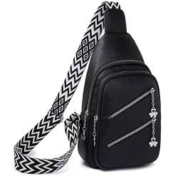 Brusttasche Herren Sling Bag Damen - Unisex Klein Schultertasche PU Leder Gürteltasche Breiter Gurt Crossbody Handy Umhängetasche Schwarz Stylisch Bauchtasche Sporttasche Leichte Daypack von unisoul