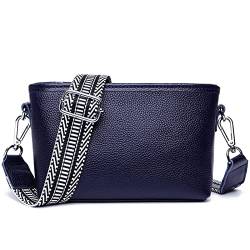 Crossbody Bag Damen Breiter Gurt - Leder Umhängetasche Klein Schultertasche, Moderne Frauen Taschen Stylish Bauchtasche Handtasche mit Abnehmbarer Schultergurt, Blau Handytasche Zum Umhängen von unisoul