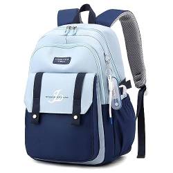 Schulrucksack Jungen Teenager Schulranzen Mädchen Wasserdicht Rucksack Damen Herren Schultasche für 8 10 15 Jahre Coole School Bags for Boys, Blau Multi-Tasche Backpack für Schule Geschenke von unisoul