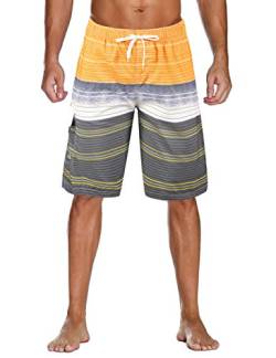 unitop Herren Badehose Schnell Trocken Sommer Gestreift Strand Boardshorts mit Futter, Gelb-57, 176 von unitop