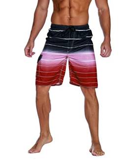 unitop Herren Badehose Schnell Trocken Sommer Gestreift Strand Boardshorts mit Futter, Rot/Ausflug, einfarbig (Getaway Solids), 176 von unitop