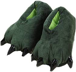 unlockgift Hausschuhe Herbst Winter Plüschtier Kostüm Pfote Klaue Schuhe Männer Frauen Kinder, Cosplay Tiger Dinosaurier Bär Panda Kostüm-28-32,Green von unlockgift