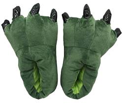 unlockgift Plüsch Hausschuhe Tiere, Dino Hausschuhe,Unisex Erwachsene Kinder Hausschuhe Lustig,bigfoot Kostüm, Kinder Schuhe Erwachsene Pfotenschuhe-Small,Green von unlockgift