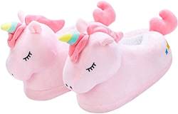 unlockgift Seemehappy Einhorn Hausschuhe Damen, Plüschtier Hausschuhe geschlossen, Einhorn, Hamster, Lama Fell Hausschuhe, Hausschuhe, 36-42,Dark Pink von unlockgift