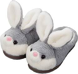 unlockgift Seemehappy Hausschuhe Kinder Mädchen,Hausschuhe Mädchen,Hausschuhe Tiere, Hase, Winter Hausschuhe Kinder,plüsch Hausschuhe Kinder-37-38,Gray Slipper von unlockgift