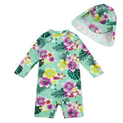 upandfast Baby Badeanzug Einteiliger mit Sonnenhut UV Schutz Badebekleidung für Baby Mädchen(Grüne Blumen,6-9 Monate) von upandfast