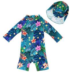 upandfast Baby Badeanzug mit Sonnenhut UPF 50+ Badebekleidung für Baby(Blaue Blume,12-18 Monate) von upandfast