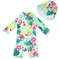 upandfast Baby Badeanzug mit Sonnenhut UPF 50+ Badebekleidung für Baby(Grüne Blume,12-18 Monate) von upandfast