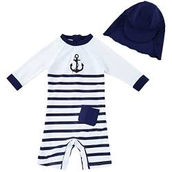 upandfast Baby Badeanzug mit Sonnenhut UPF 50+ Badebekleidung für Baby(Neuer Streifen,24-36 Monate) von upandfast