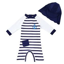 upandfast Baby Jungen Badeanzug mit Sonnenhut UPF 50+ Einteiliger Reißverschluss Kleinkind Badeanzug(Himmelblau,6-9 Monate) von upandfast