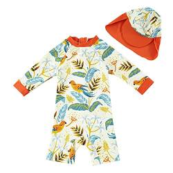 upandfast Baby Jungen Badeanzug mit Sonnenhut UPF 50+ Einteiliger Reißverschluss Kleinkind Badeanzug(Vogel,18-24 Monate) von upandfast