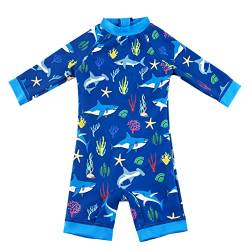 upandfast Baby Jungen Badebekleidung Einteiliges Kleinkind Sonnenanzüge UPF50+ Sonnenschutz Badeanzug mit Süßer Sonnenhut(Hai,6-9 Monate) von upandfast