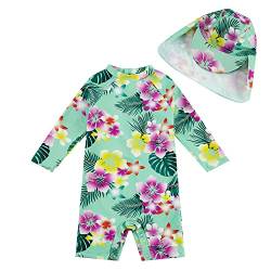 upandfast Baby Schwimmanzug Einteiliger mit Sonnenhut UV Schutz Badebekleidung für Baby Mädchen(Grüne Blumen,18-24 Monate) von upandfast