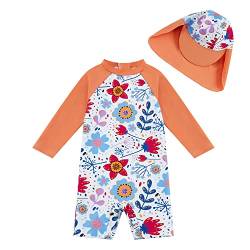 upandfast Langärmliger Badebekleidung für Baby Mädchen Surfanzug mit Sonnenschutz(Orange Blume,6-9 Monate) von upandfast