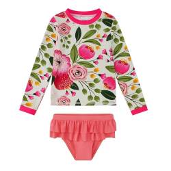 upandfast Mädchen Badeanzug UV-Schutz Schwimmanzug Badebekleidung 2-Teiliges Set für Mädchen(3 Jahre,Rosa Blume) von upandfast