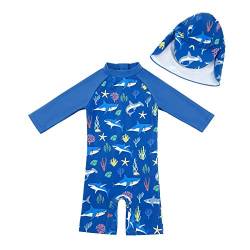 upandfast Netter einteiliger Badeanzug mit Sonnenhut für Babys und Kleinkinder(Blauhai,18-24 Monate) von upandfast