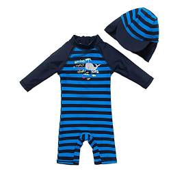 upandfast UV-Schutz einteiliger langärmliger Badeanzug mit Reißverschluss für Baby Jungen(Dunkelblau,24-36 Monate) von upandfast