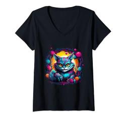 Grinsekatze Alice im Wunderland coole lustige Grafik T-Shirt mit V-Ausschnitt von urbanteesstore