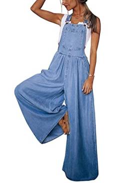 utcoco Damen Casual Lose Denim Overalls Verstellbarer Riemen Breites Bein Bib Jean Overalls Overall mit Taschen, Blau, Large von utcoco