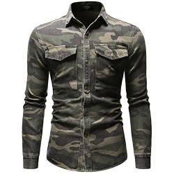 utcoco Herren Casual Slim Fit Langarm Revers Button Down Denim Shirt mit Brusttaschen, Camo, Klein von utcoco