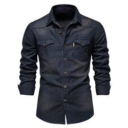 utcoco Herren Casual Slim Fit Langarm Revers Button Down Denim Shirt mit Brusttaschen, Dunkelblau, Mittel von utcoco