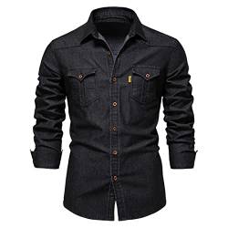 utcoco Herren Casual Slim Fit Langarm Revers Button Down Denim Shirt mit Brusttaschen, Schwarz, Mittel von utcoco