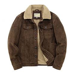 utcoco Herren Vintage Fleece Sherpa Gefüttert Cord Denim Trucker Jacken Revers Button Down Verdickte Wintermäntel, dunkelbraun, Large von utcoco