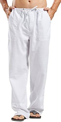 utcoco Qiuse Herren Casual Loose Fit Straight Legs Stretchy Waist Beach Pants, Weiß, X-Klein von utcoco