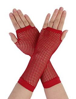 sourcing map Damen Fingerlose Netzhandschuhe farbig für 80er Jahre Kostüm Partybedarf Kostümzubehör rot Long-1Pair von uxcell