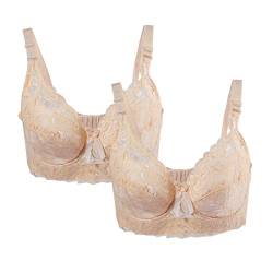 sourcing map Damen Plus Size Blumen Spitze Vollabdeckung Verstellbar Formbügel Bügel BH Beige-2 Pcs 42/95 Fit 40B/C von uxcell