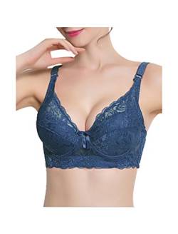 sourcing map Damen Plus Size Blumen Spitze Vollabdeckung Verstellbar Formbügel Bügel BH Navy Blau 38/85 Fit 36B/C von uxcell