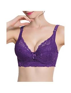 sourcing map Damen Plus Size Blumen Spitze Vollabdeckung Verstellbar Formbügel Bügel BH Violett 46/105 Fit 44B/C von uxcell