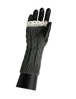 sourcing map Unisex Daumenloch Fingerlos Geflochtene Gestrickt Handschuhe Polyester Dunkelgrau-Spitze Glove length 20 cm/7.87" von uxcell