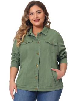 uxcell Damen-Jeansjacke in Übergröße, mit Ziernähten, Knopfleiste vorne, Grün , 4X von uxcell