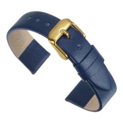 uxcell Dunkelblaues Echtlederband, 14 mm Breite, flache, dünne, elegante Leder-Uhrenarmband, goldfarbene Schnalle für Damen und Herren von uxcell