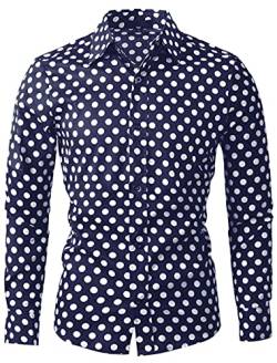 uxcell Herren Langarm Button Polka Dots Hemd Shirt Navy Blau 48 von uxcell