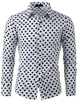 uxcell Herren Langarm Button Polka Dots Hemd Shirt Weiß 56 von uxcell