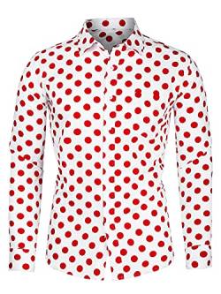 uxcell Herrenhemden Polka Dots Langarm Slim Fit Bedrucktes Kleid Button Down Shirt, Pink, XX-Large von uxcell