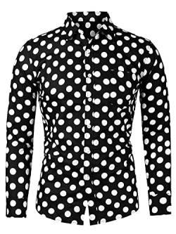 uxcell Herrenhemden Polka Dots Langarm Slim Fit Bedrucktes Kleid Button Down Shirt, Schwarz Weiß, XX-Large von uxcell