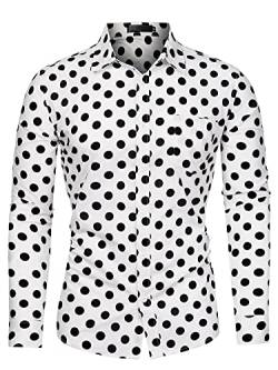 uxcell Herrenhemden Polka Dots Langarm Slim Fit Bedrucktes Kleid Button Down Shirt, Weiß und Schwarz, Mittel von uxcell