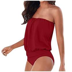 Badeanzug Damen Ohne Träger Monokini Badeanzug Elegant Sommer Strandmode Tankini Strand Sportlich Elegant Badeanzüge Für Damen Anzug Damen Figurformend Effekt Damen Kleidung Rot L von uxxnjfg