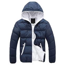 Daunenjacke Herren Winterjacke mit Kapuze Puffer Jacke Fleece Zipper Warme Übergangsjacke Große Größen Outdoor Parka Männer Jacken Modern Langarm Jacket Wanderjacke Halloween Blau L von uxxnjfg